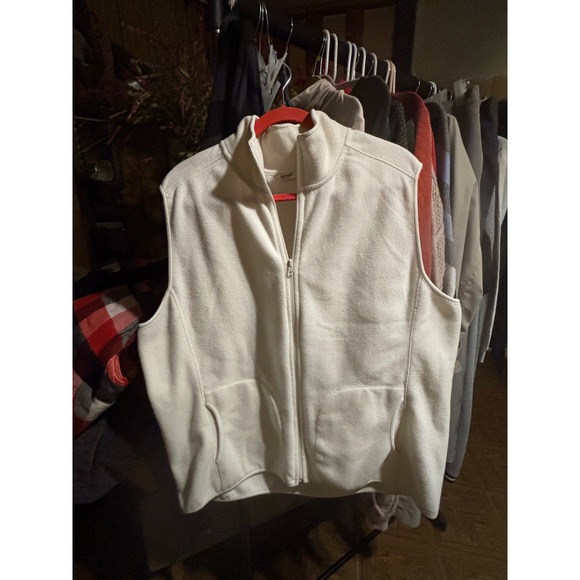 Old Navy Womens XXL Ivory Fleece Vest Sleeveless Full Zip Mock Neck Pockets - Picture 1 of 3